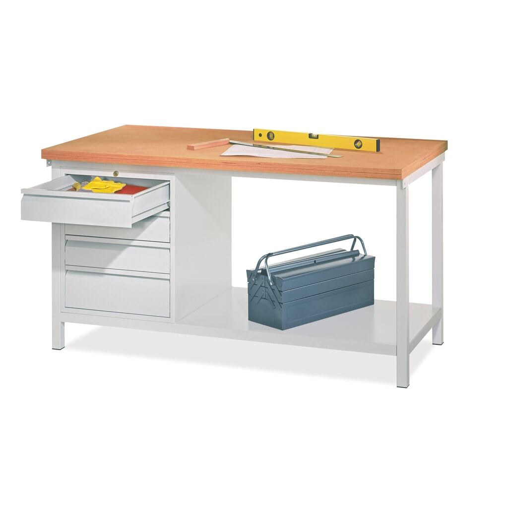PAVOY Werkbank mit Schubladenblock, HxBxT 900 x 2.000 x 700 mm, enzianblau, anthrazitgrau Produktabbildung Nr. 1: PAVOY Werkbank mit Schubladenblock, HxBxT 900 x 2.000 x 700 mm, enzianblau, anthrazitgrau