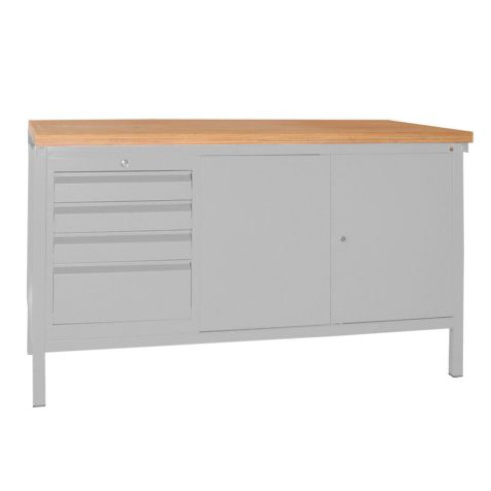 Produktabbildung Nr. 1: PAVOY Werktisch mit Schubladenblock + Schrank, HxBxT 900 x 1.500 x 700 mm, lichtgrau, lichtgrau