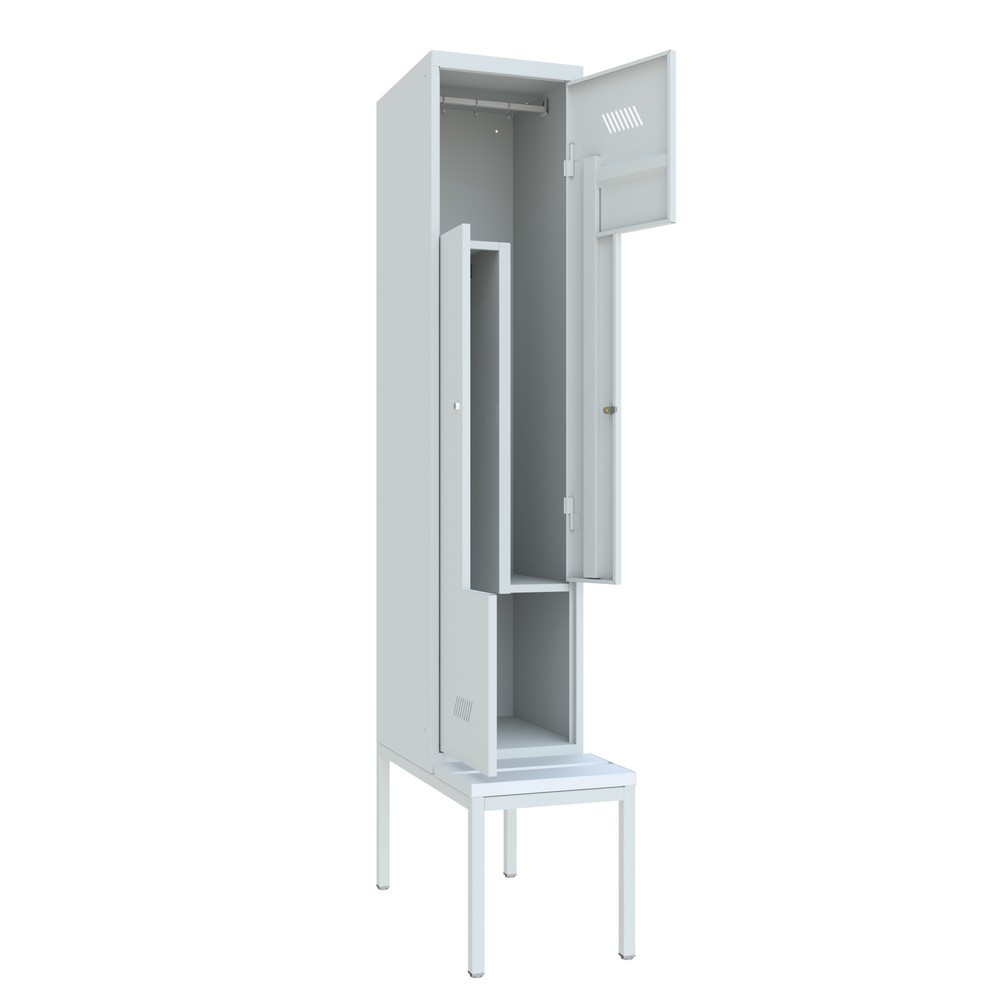 Produktabbildung Nr. 3: PAVOY Z-Spind mit Sitzbank, 1 Abteil, 2  Fächer, Zylinderschloss, lichtgrau, lichtgrau, Kunststoff weiß