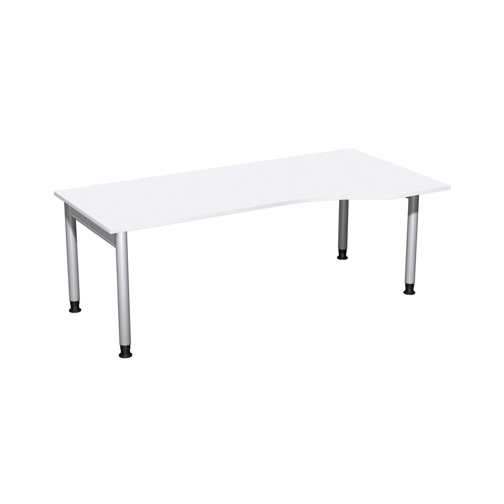 Produktabbildung: Geramöbel Manuell höhenverstellbarer Schreibtisch Profi, 4-Fuß-Gestell, PC-Form-Tischplatte rechts, BxT 2000 x 1000 mm, weiß