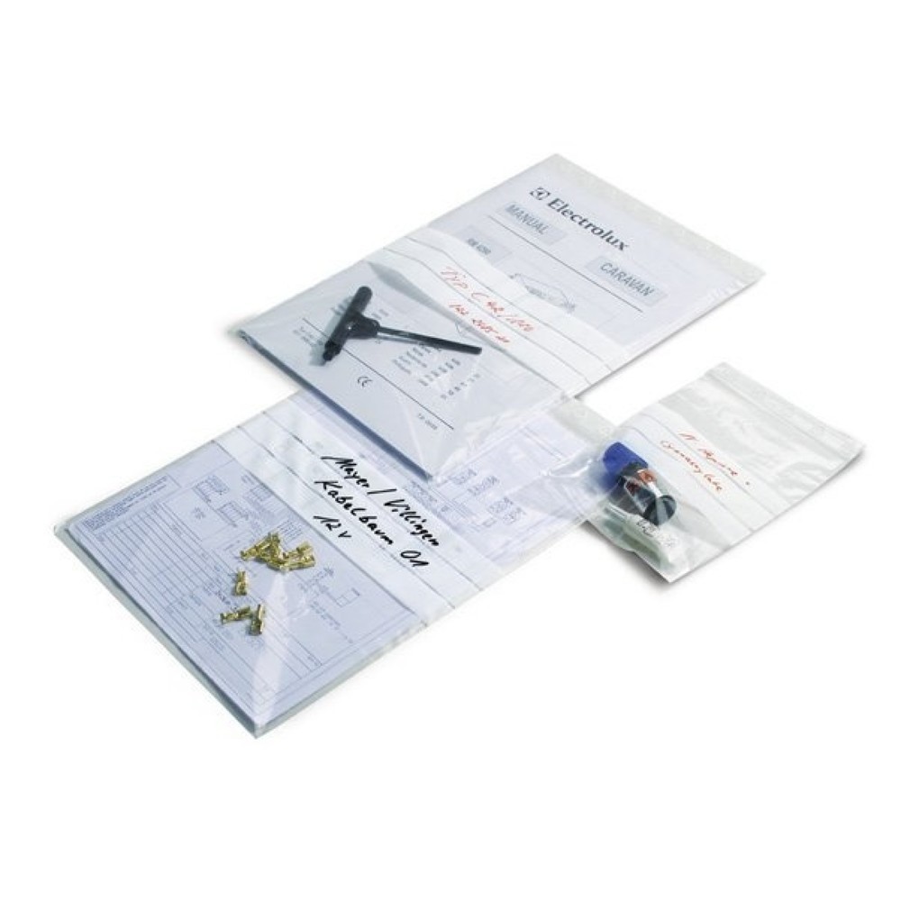 Produktabbildung: PE-Druckverschlussbeutel, 80x120mm, 50µ, transparent, Beschriftungsfeld, 1 VE = 1000 Stk