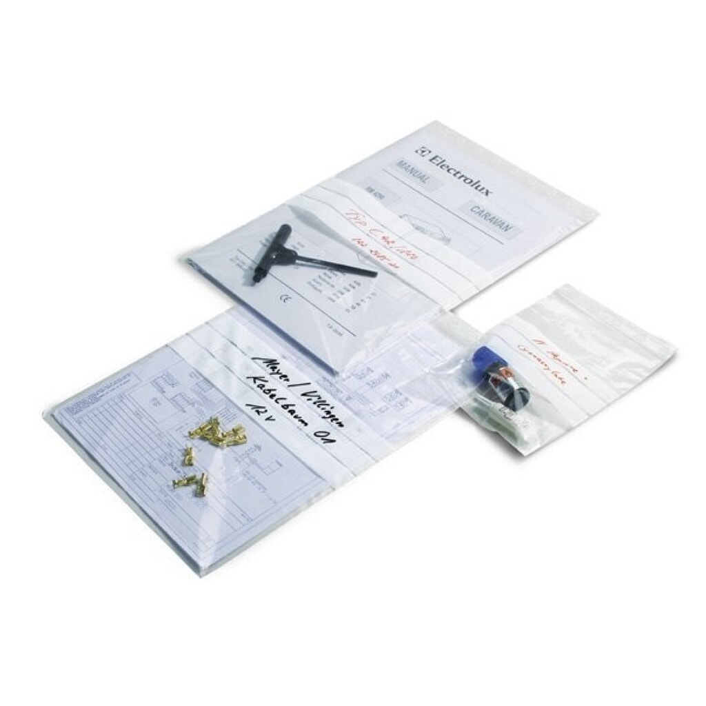 Produktabbildung: PE-Druckverschlussbeutel, 80x120mm, 50µ, transparent, Beschriftungsfeld, 1 VE = 1000 Stk
