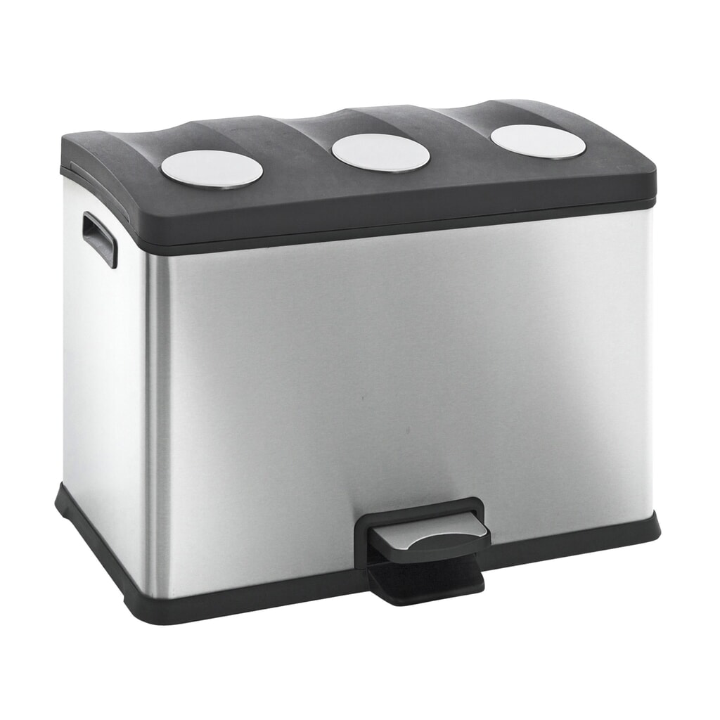 Pedal-Abfallsammler Rejoice Recycling, 3 x 12 l, Edelstahl matt Produktabbildung Nr. 1: Pedal-Abfallsammler Rejoice Recycling, 3 x 12 l, Edelstahl matt