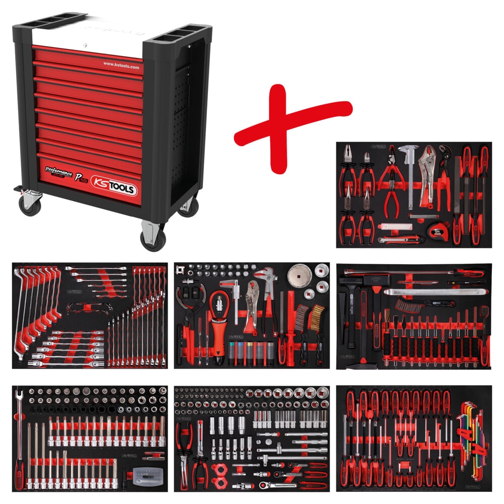 KS TOOLS Performanceplus Werkstattwagen-Satz P10 mit 397 Werkzeugen für 7 Schubladen Produktabbildung: KS TOOLS Performanceplus Werkstattwagen-Satz P10 mit 397 Werkzeugen für 7 Schubladen