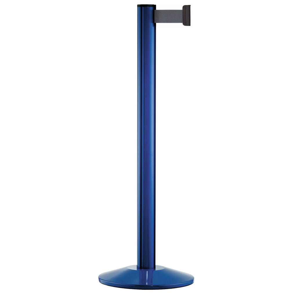 Produktabbildung: Personen-Leitsystem Classic, Ständer blau, Gurtfarbe silbergrau
