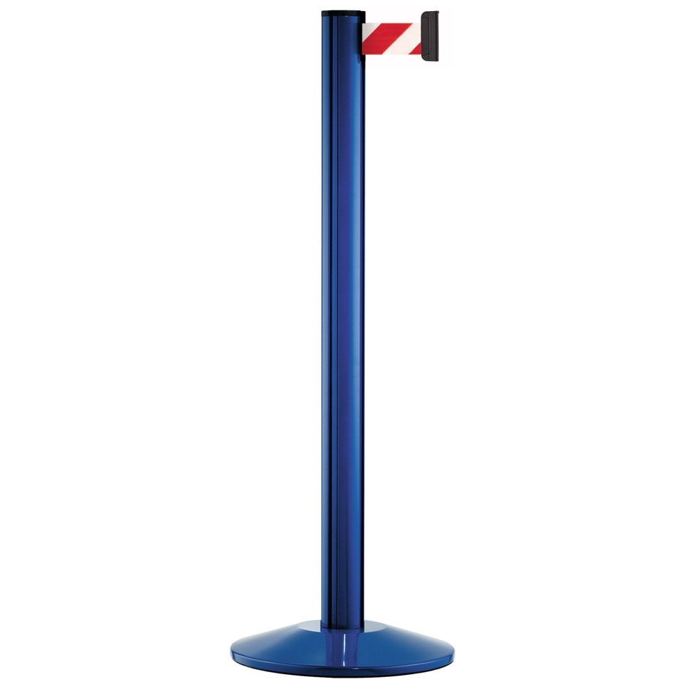 Produktabbildung: Personen-Leitsystem Classic, Ständer blau, Gurtfarbe rot / weiß diagonal gestreift