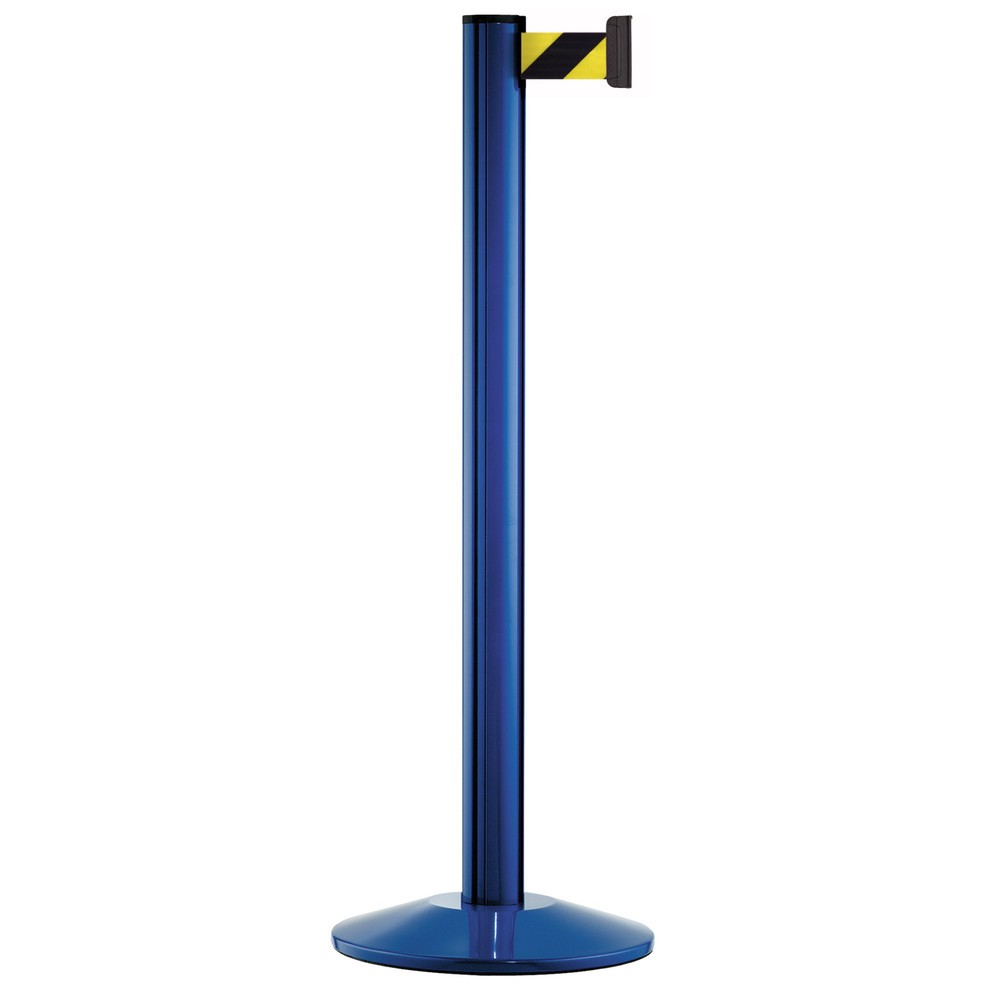 Produktabbildung: Personen-Leitsystem Classic, Ständer blau, Gurtfarbe schwarz / gelb diagonal gestreift