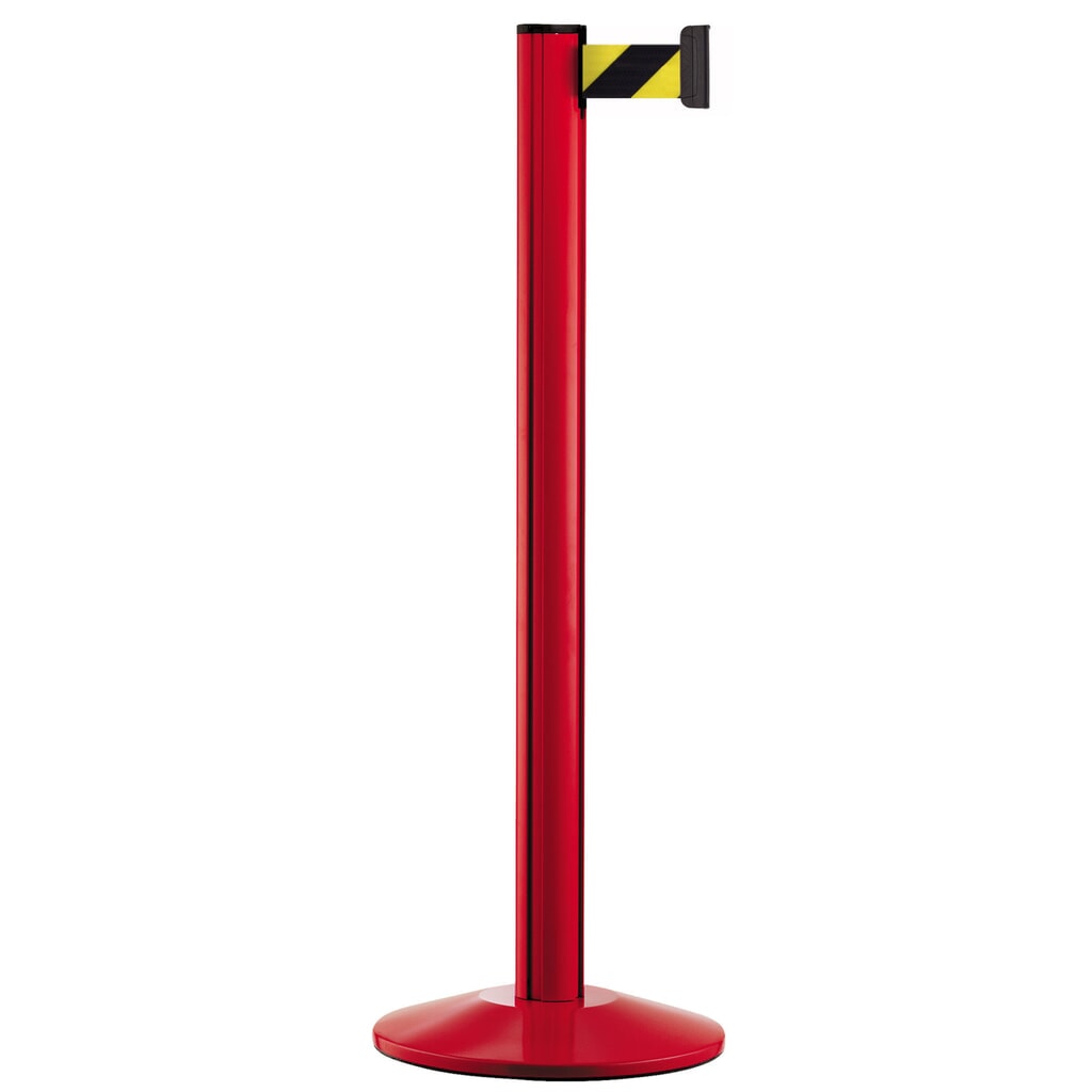 Personen-Leitsystem Classic, Ständer rot, Gurtfarbe schwarz / gelb diagonal gestreift Produktabbildung: Personen-Leitsystem Classic, Ständer rot, Gurtfarbe schwarz / gelb diagonal gestreift