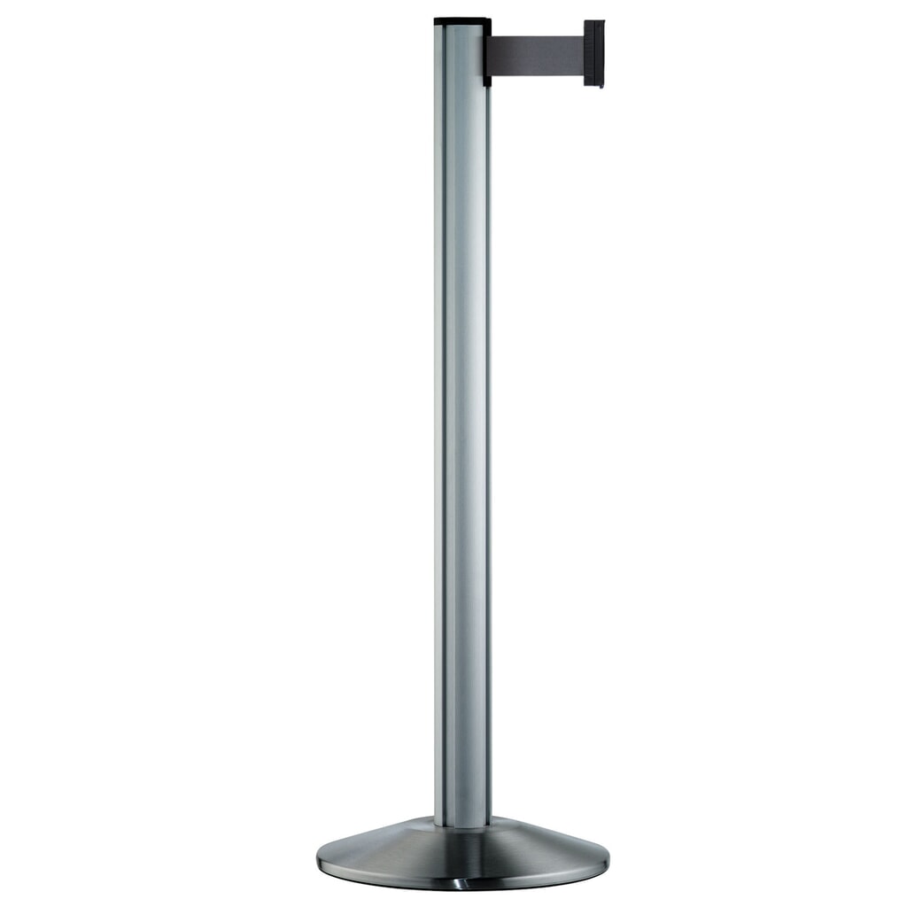 Personen-Leitsystem Classic, Ständer satiniert, Gurtfarbe silbergrau Produktabbildung: Personen-Leitsystem Classic, Ständer satiniert, Gurtfarbe silbergrau