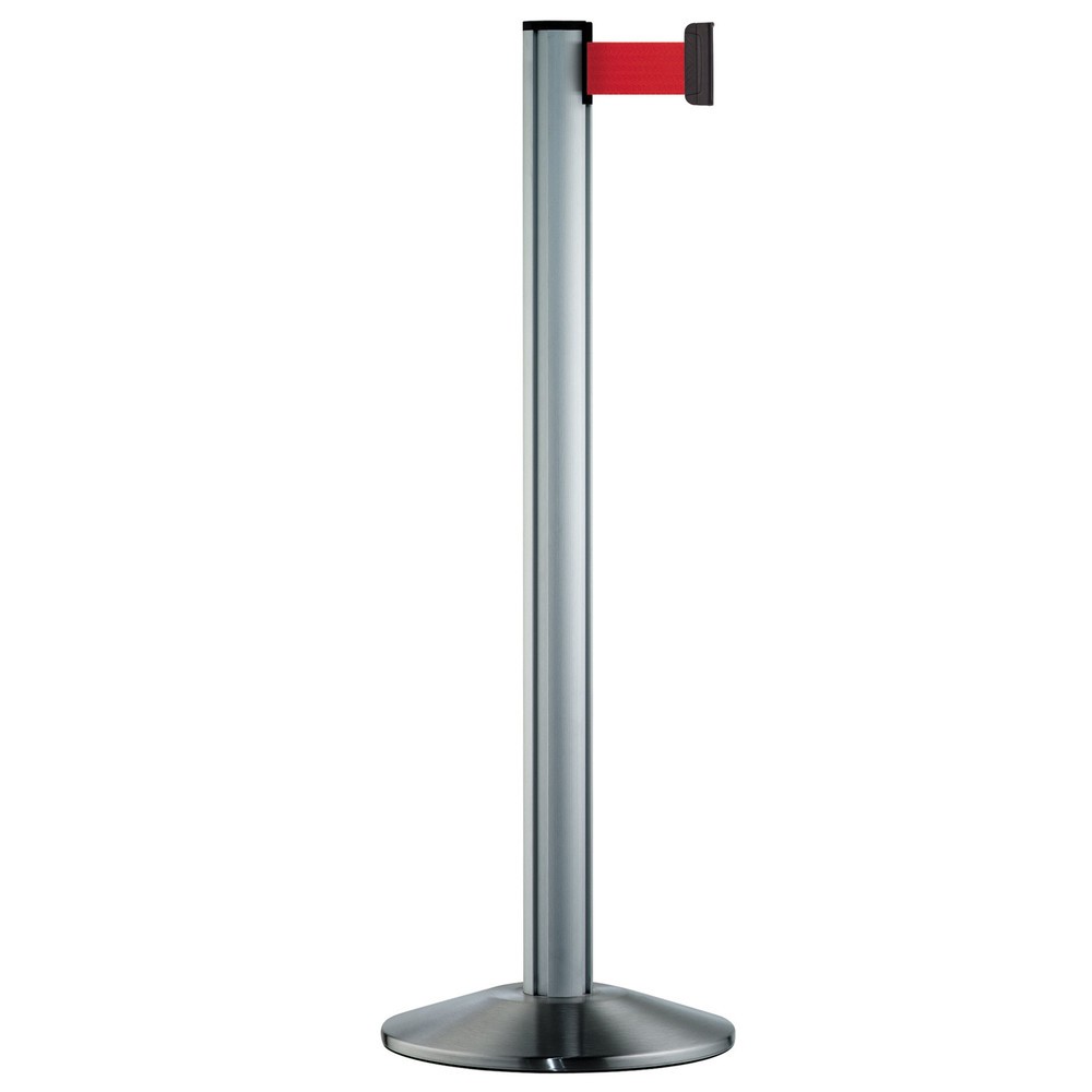 Produktabbildung: Personen-Leitsystem Classic, Ständer satiniert, Gurtfarbe rot