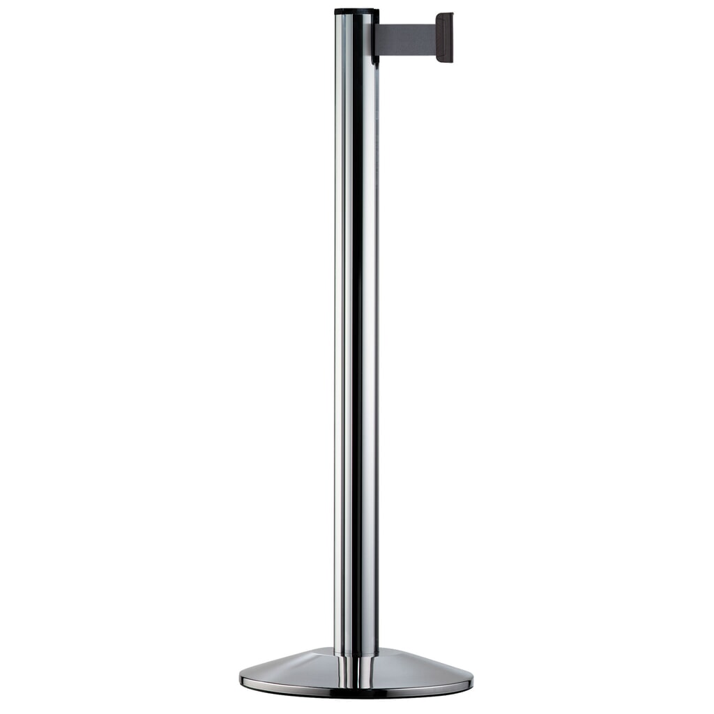 Produktabbildung: Personen-Leitsystem Classic, Ständer verchromt, Gurtfarbe silbergrau