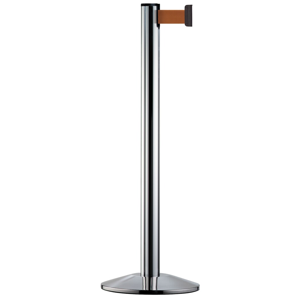 Personen-Leitsystem Classic, Ständer verchromt, Gurtfarbe braun Produktabbildung: Personen-Leitsystem Classic, Ständer verchromt, Gurtfarbe braun