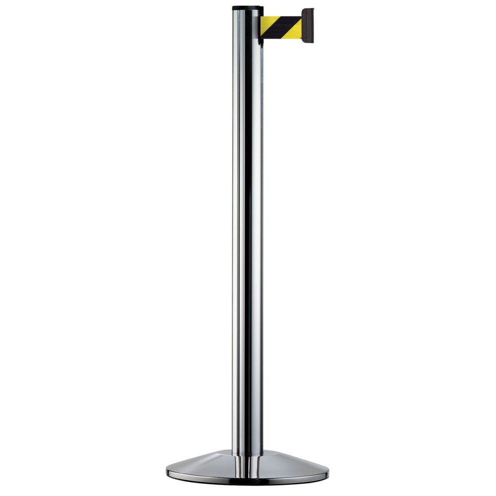 Produktabbildung: Personen-Leitsystem Extend, Ständer verchromt, Gurtfarbe schwarz / gelb diagonal gestreift