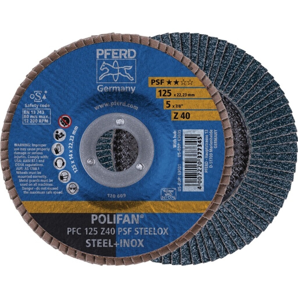 Produktabbildung: PFERD Fächerscheibe POLIFAN Z PSF STEELOX D.125mm K.Z-40 kon.INOX ZK
