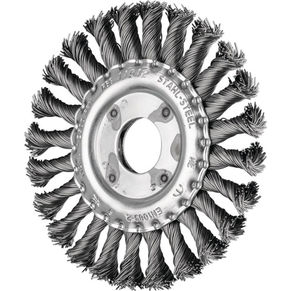 Produktabbildung: PFERD Rundbürste RBG 11512/22,2 ST 0,50, Stahl 12 mm 12500 min-¹, Ø 115 mm Drahtstärke 0,5 mm
