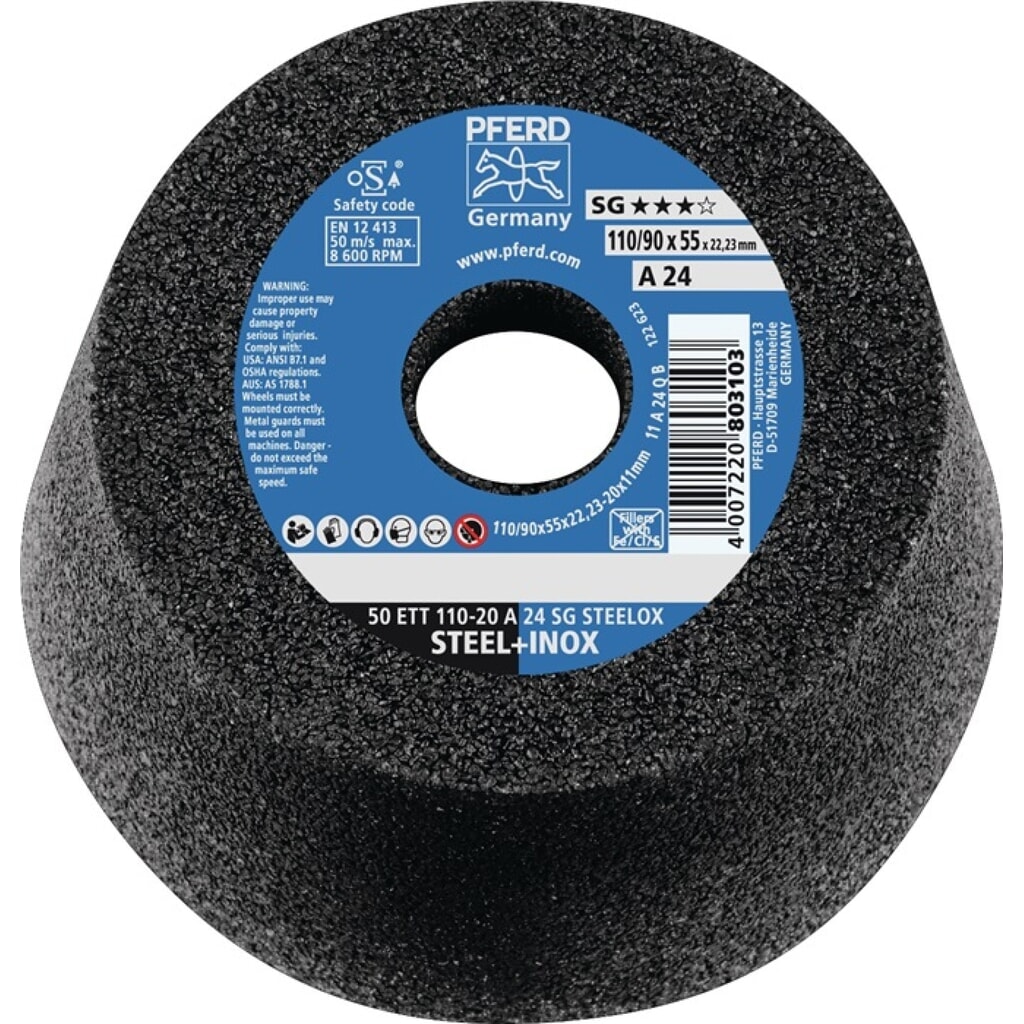Produktabbildung: PFERD Schleiftopf ETT SG STEELOX 110/55mm INOX u.STA P24 Bohr.22,23mm