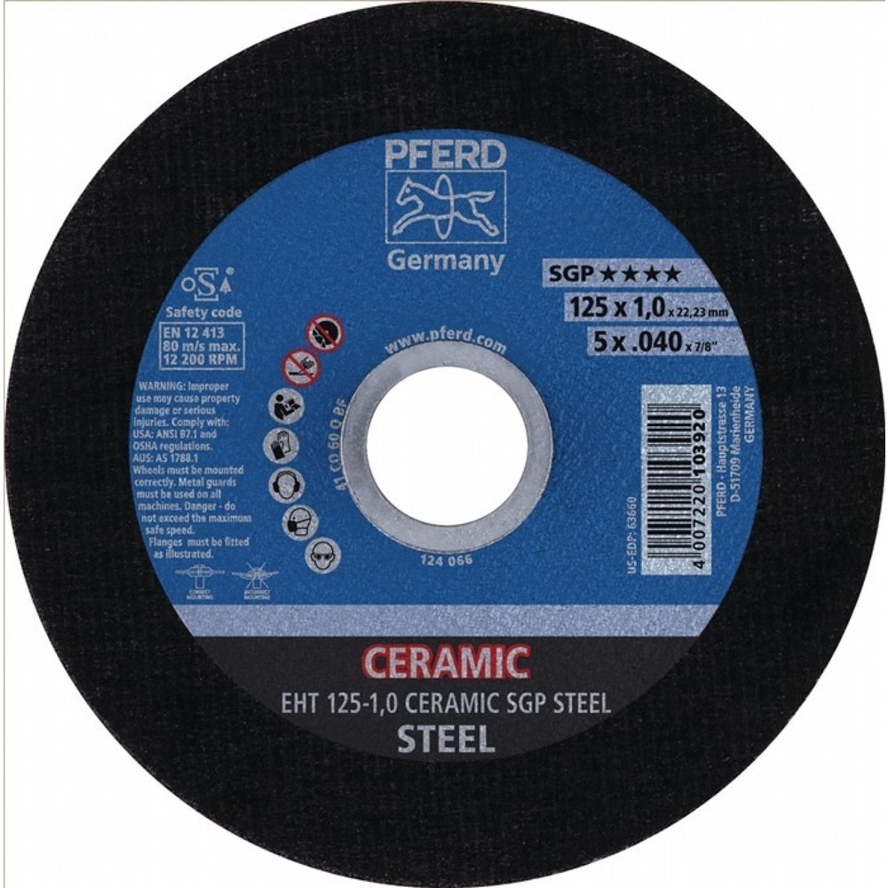 Produktabbildung: PFERD Trennscheibe Ceramic SGP Steel D125x1mm ger.STA Bohr.22,23mm