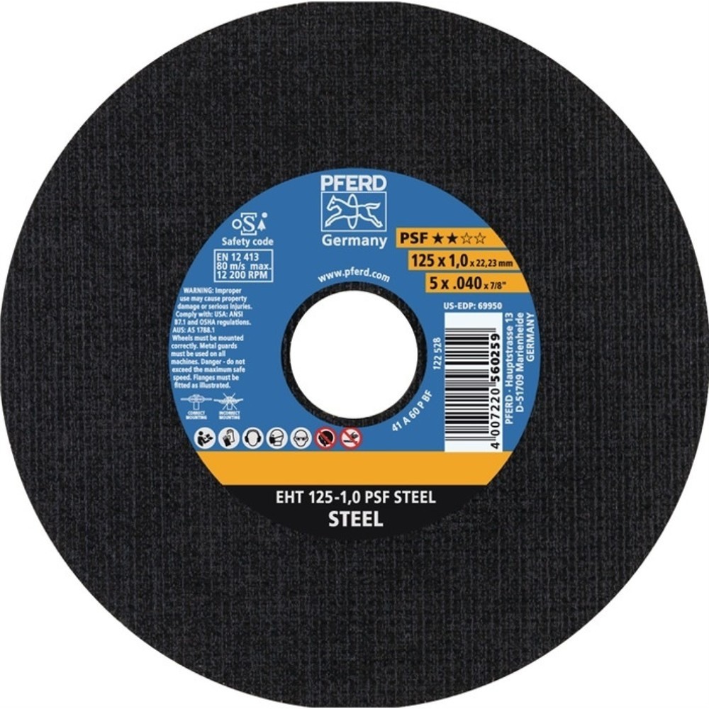 Produktabbildung: PFERD Trennscheibe PSF STEEL D125x1mm ger.STA Bohr.22,23mm