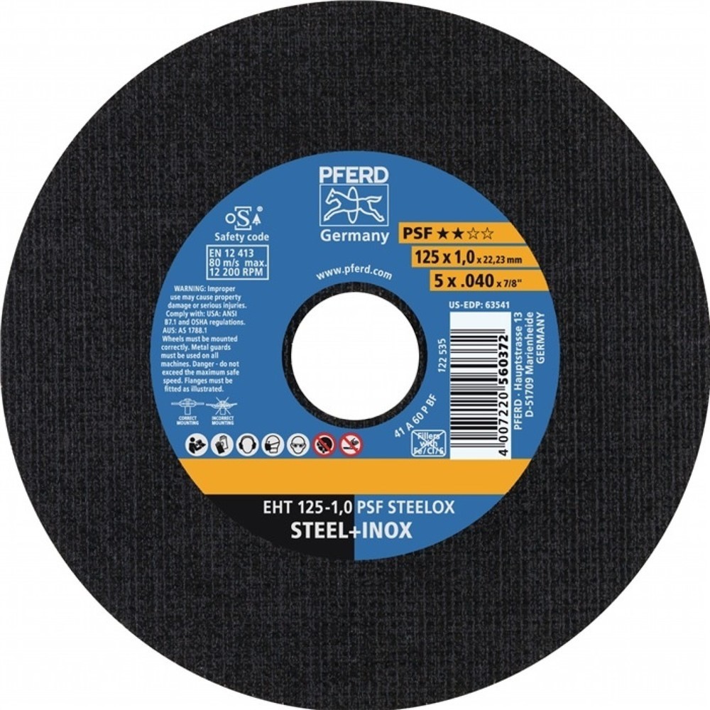 Produktabbildung: PFERD Trennscheibe PSF STEELOX D125x1,6mm ger.INOX Bohr.22,23mm