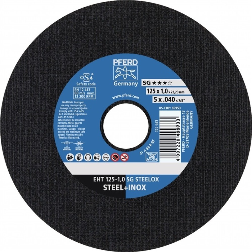 Produktabbildung: PFERD Trennscheibe SG STEELOX D115x1mm ger.INOX Bohr.22,23mm