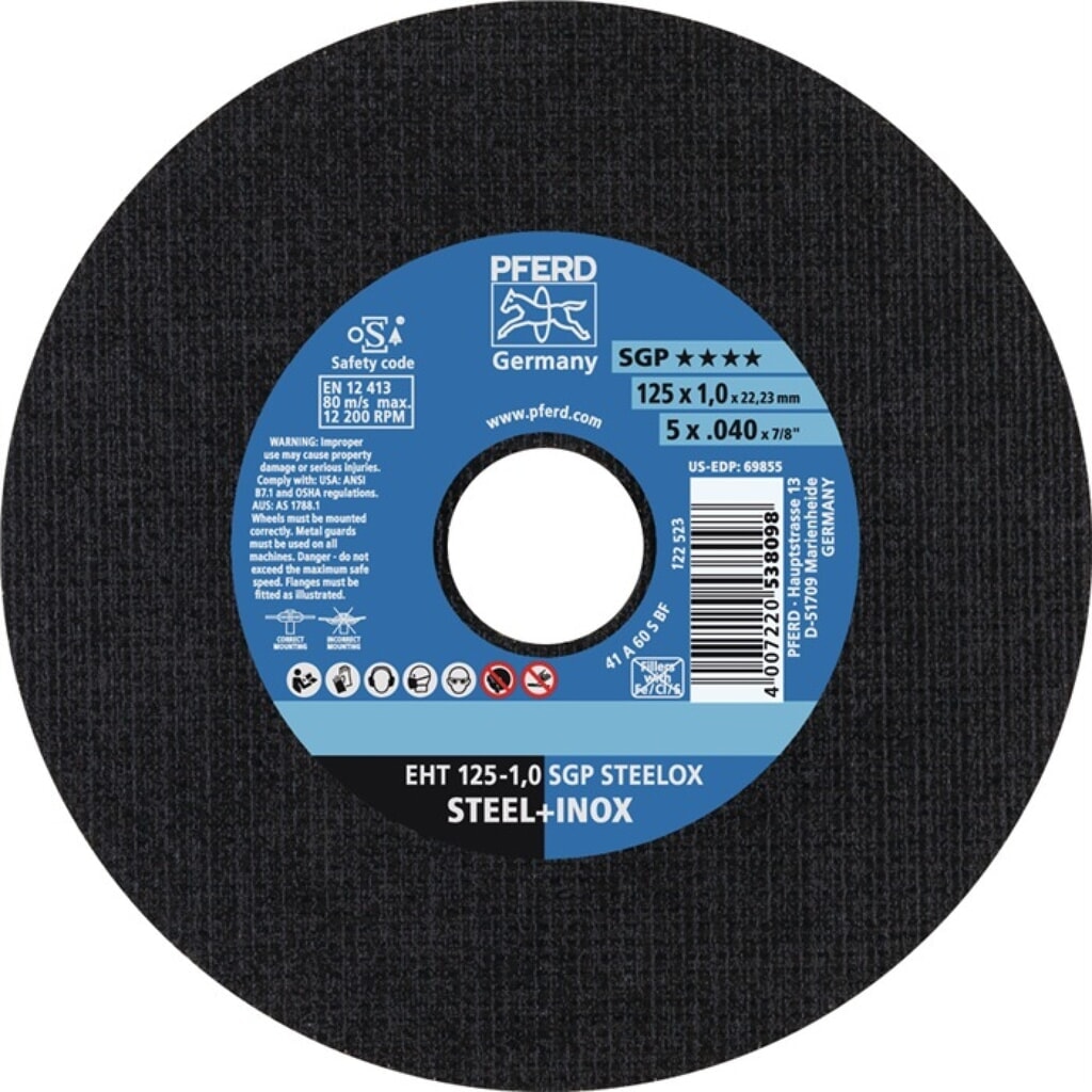 PFERD Trennscheibe SGP STEELOX D125x1mm ger.INOX Bohr.22,23mm Produktabbildung: PFERD Trennscheibe SGP STEELOX D125x1mm ger.INOX Bohr.22,23mm