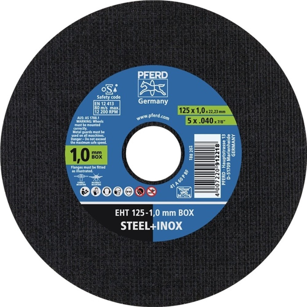 Produktabbildung Nr. 2: PFERD Trennscheibe STEELOX BOX D125x1mm ger.INOX Bohr.22,23mm 25er Box