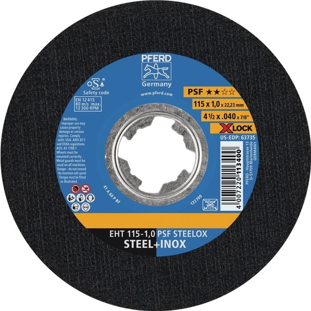 Produktabbildung: PFERD Trennscheibe X-LOCK PSF STEELOX D125x1mm ger.INOX Bohr.22,23mm