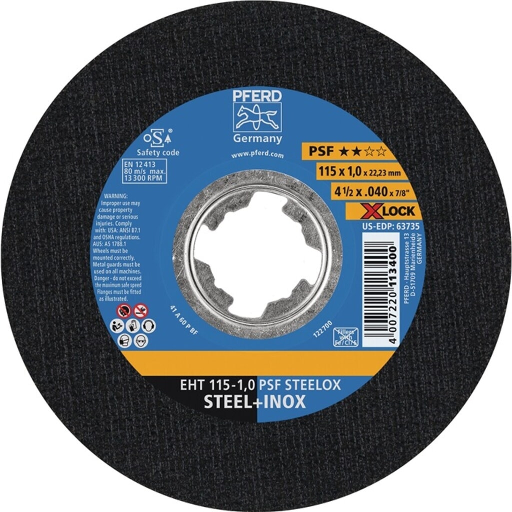 Produktabbildung: PFERD Trennscheibe X-LOCK PSF STEELOX D125x1mm ger.INOX Bohr.22,23mm
