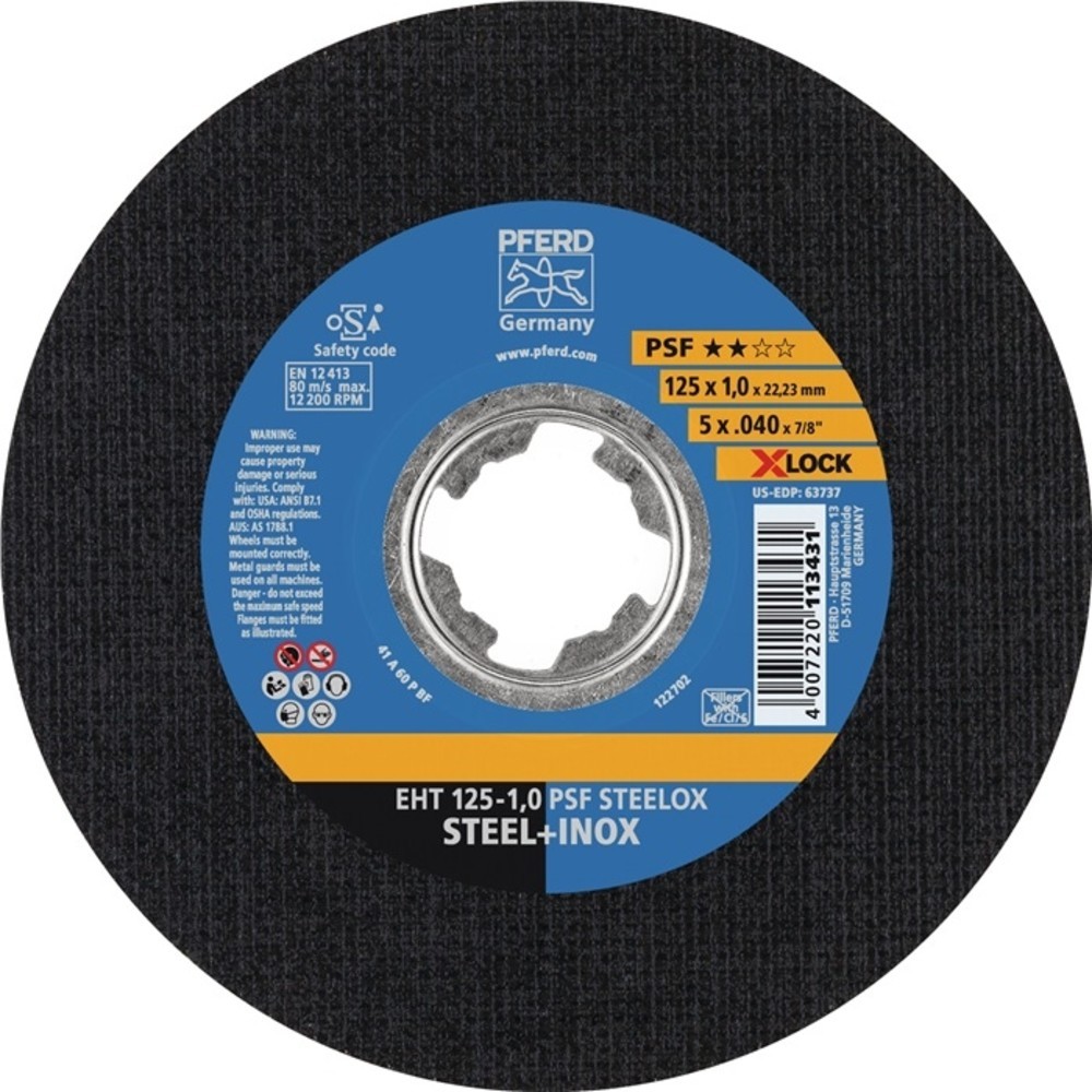 Produktabbildung Nr. 2: PFERD Trennscheibe X-LOCK PSF STEELOX D125x1mm ger.INOX Bohr.22,23mm