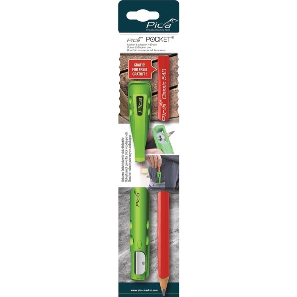Produktabbildung: PICA Köcher Pocket, mit Spitzmesser, für Blei-/Markierstifte, mit 1 Zimmermannsbleistift