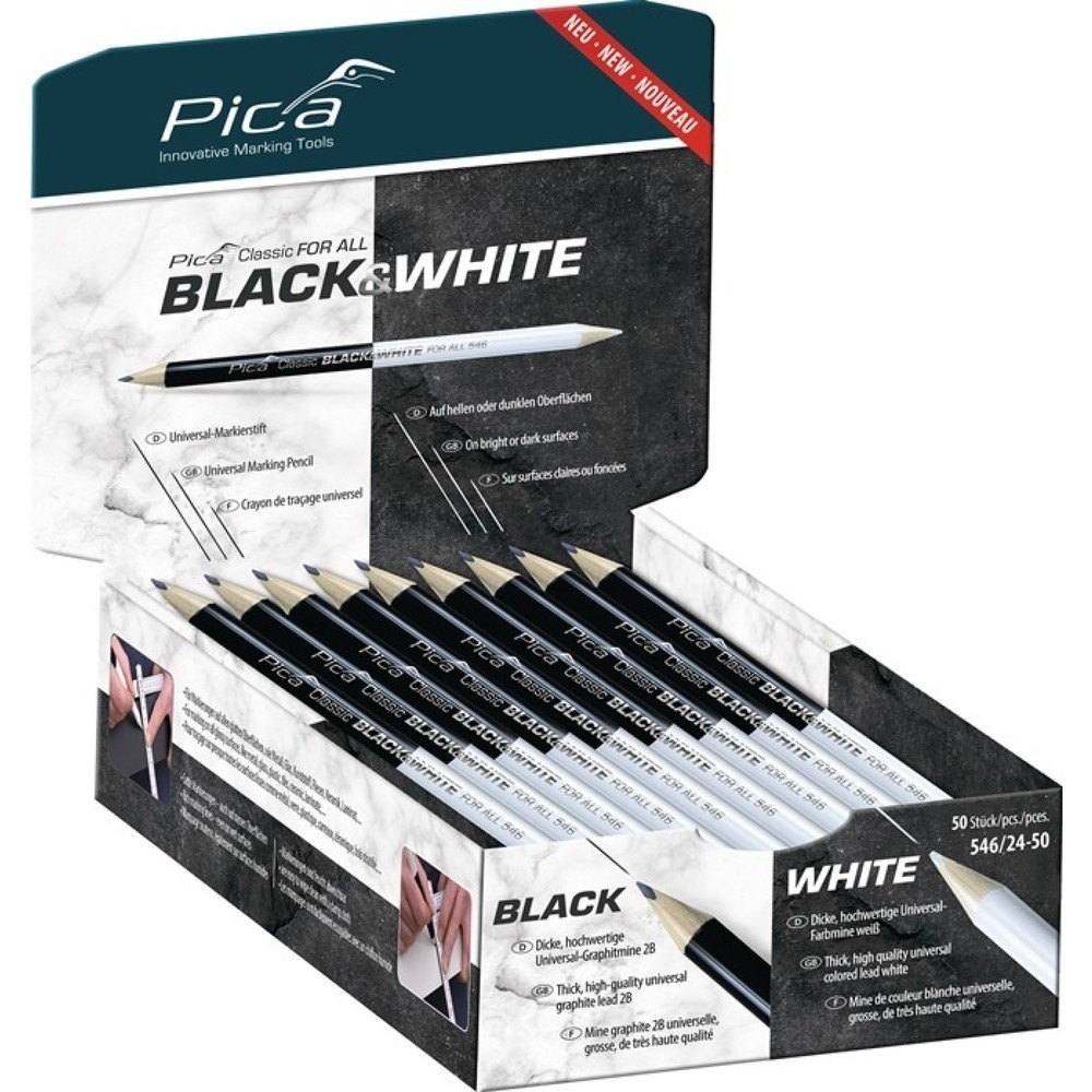 Produktabbildung: PICA Markierstift Classic FOR ALL Black&White, 2B, Länge 24 cm, beidseitig gespitzt