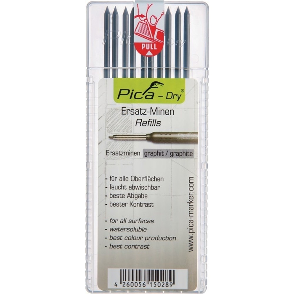 Produktabbildung: PICA Minenset Pica-Dry, feucht abwischbar, 10x graphit, 10 Minen / Set