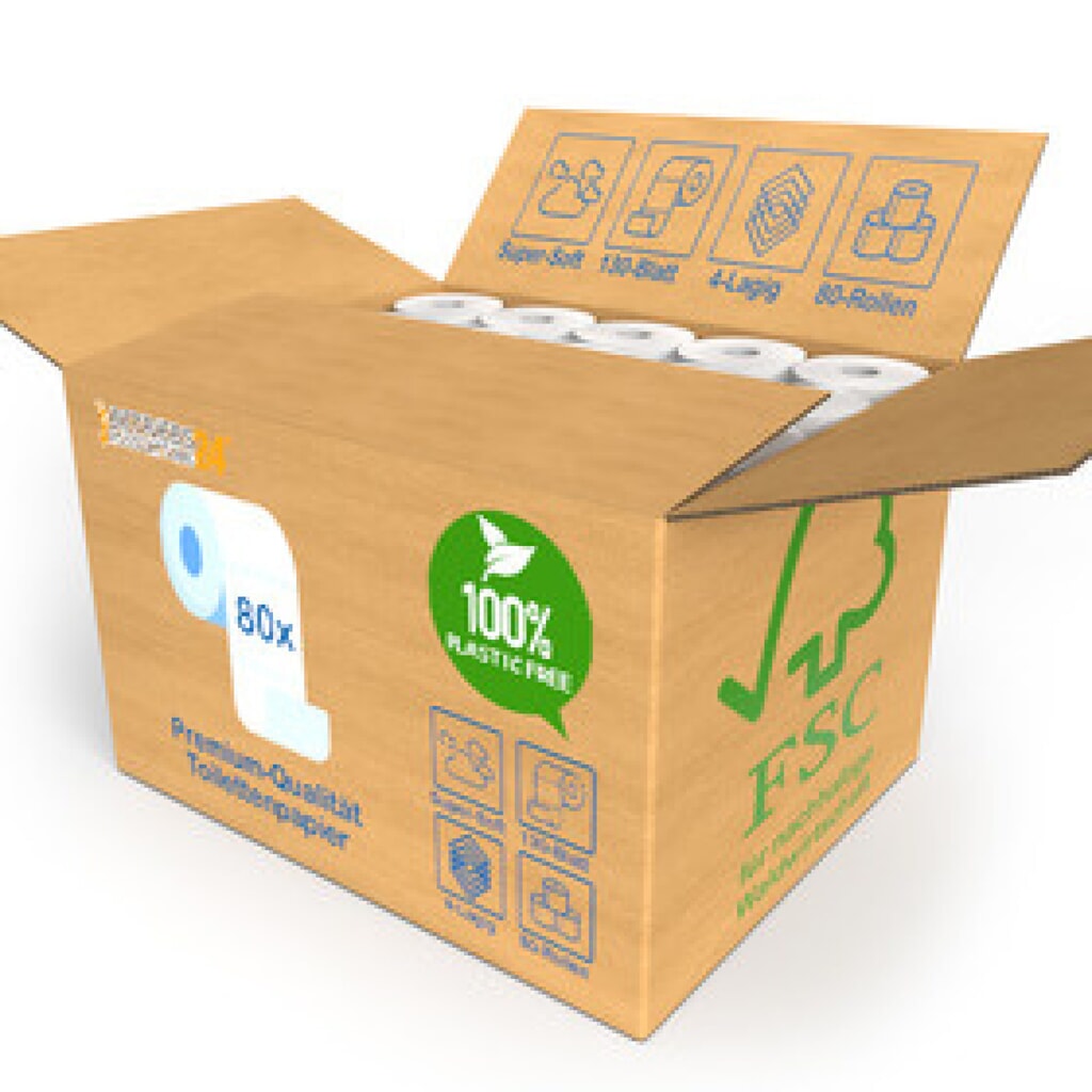 Plastikfreies Toilettenpapier Betriebsausstattung24, 4-lagig, 80 Rollen