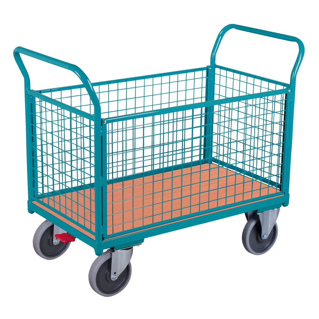 Plattformwagen Ameise®, 4-seitig mit Gitterwänden, Ladefläche BxT 652 x 1.000 mm, mit Zentralbremse Produktabbildung: Plattformwagen Ameise®, 4-seitig mit Gitterwänden, Ladefläche BxT 652 x 1.000 mm, mit Zentralbremse