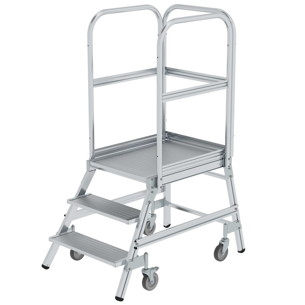 Produktabbildung: Podesttreppe einseitig begehbar mit Federrollen Aluminium geriffelt 3 Stufen