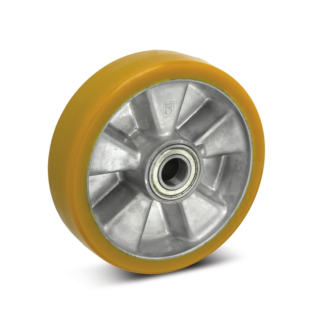 Wicke PU-Rad Topthane®, Rillenkugellager, ØxB 150 x 50 mm, TK 640 kg Produktabbildung: Wicke PU-Rad Topthane®, Rillenkugellager, ØxB 150 x 50 mm, TK 640 kg