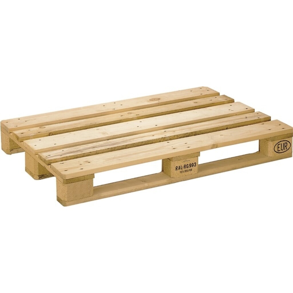 Poolflachpalette, Tragfähigkeit 1000 kg 3 Kufen, L1200xB800xH144 mm, Holz natur Produktabbildung: Poolflachpalette, Tragfähigkeit 1000 kg 3 Kufen, L1200xB800xH144 mm, Holz natur