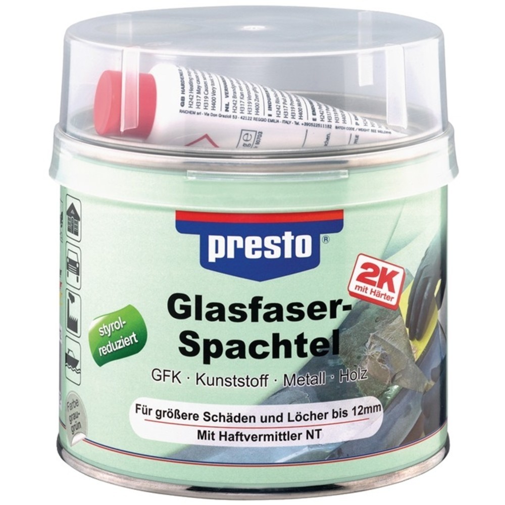 Produktabbildung Nr. 2: PRESTO 2K-Glasfaserspachtellith® ext.grau-grün,Härter rot 1000g Dose PRESTO