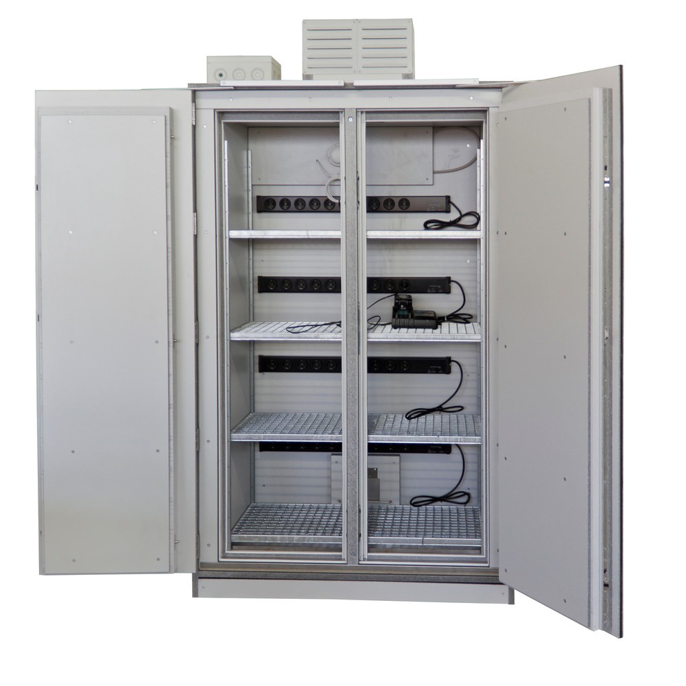 Produktabbildung Nr. 3: PRIORIT Sicherheitsschrank PRIOLIN für Lithium-Ionen-Akkus, 4 Gitterrostböden, Bodenwanne, Steuereinheit 400 V / AC, 2x 10 Steckdosen