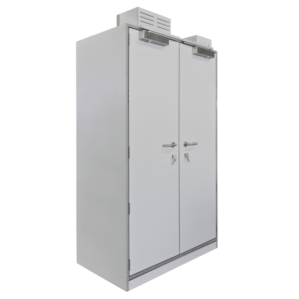 Produktabbildung: PRIORIT Akku-Sicherheitsschrank für Lithium-Ionen-Batterien PRIOLIN, 4 Gitterrostböden, Bodenwanne, Steuereinheit 230 V / AC