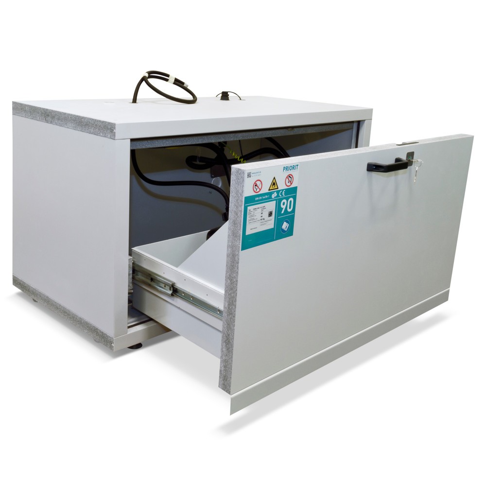 Produktabbildung: PRIORIT Untertisch-Sicherheitsschrank, Feuerwiderstand 90 Min., HxBxT 630 x 592 x 570 mm, 1 Vollauszug