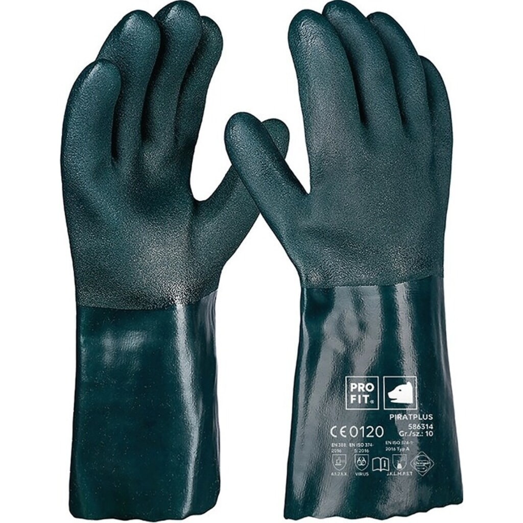 Produktabbildung: PRO FIT Chemikalienschutzhandschuh Pirat, Größe 10 grün, PVC