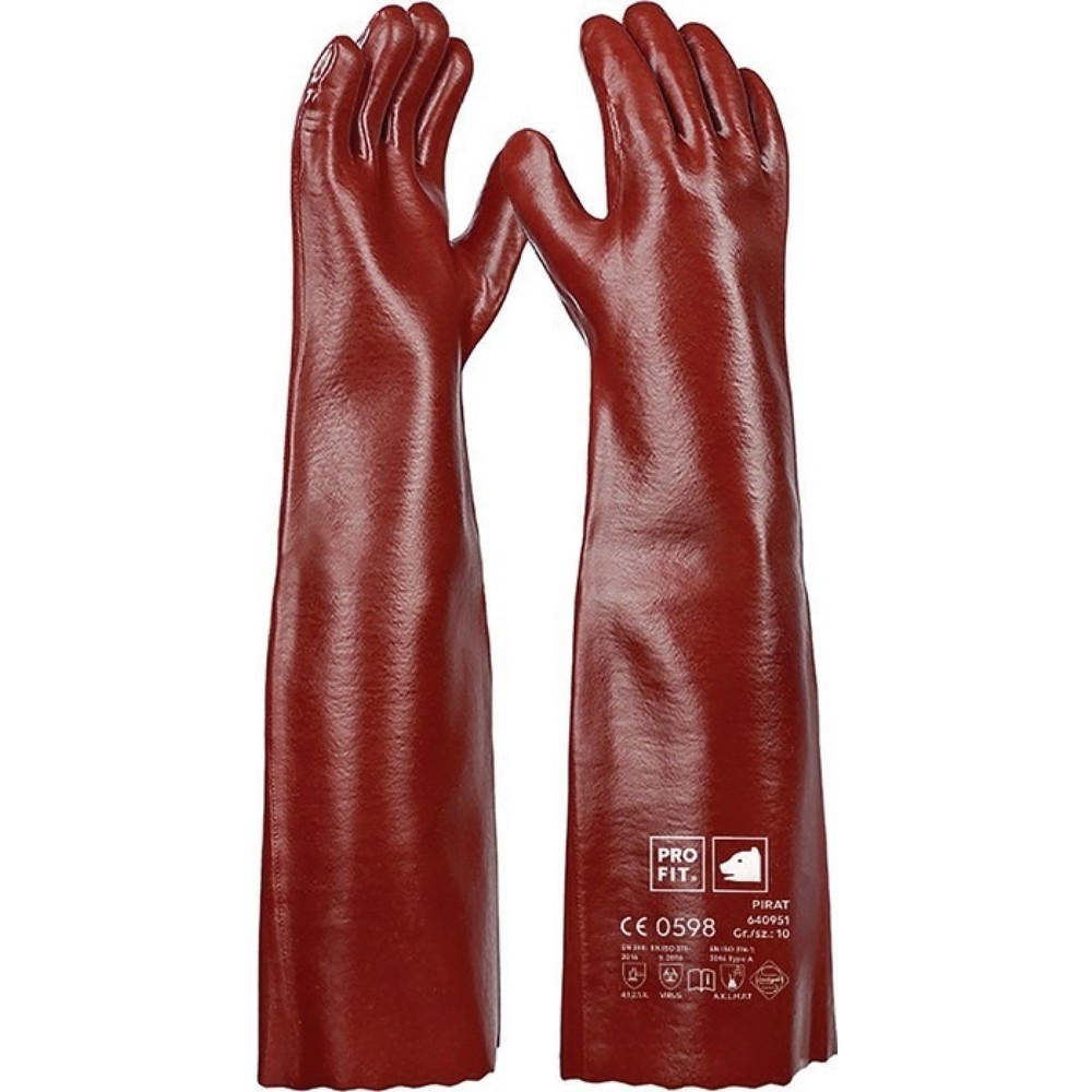 Produktabbildung: PRO FIT Chemikalienschutzhandschuh Pirat, Größe 10 rotbraun, PVC