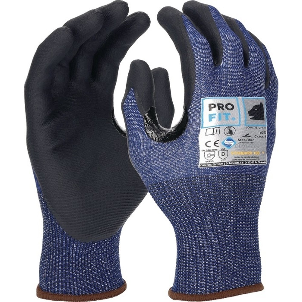Produktabbildung: PRO FIT Schnittschutzhandschuhe, Größe 10 blau/schwarz, EN 388 PSA-Kategorie II