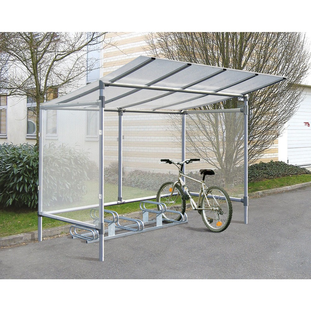 Produktabbildung Nr. 7: PROCITY® Alu-Überdachung All-In-One, 5 Plätze, mit Rückwand und Seitenverkleidungen, silber eloxiert