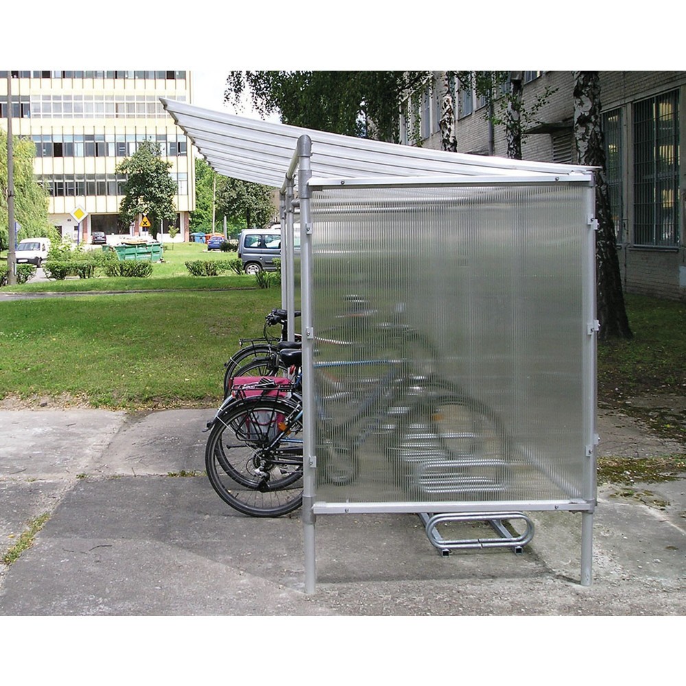 Produktabbildung Nr. 8: PROCITY® Alu-Überdachung All-In-One, 5 Plätze, mit Rückwand und Seitenverkleidungen, silber eloxiert