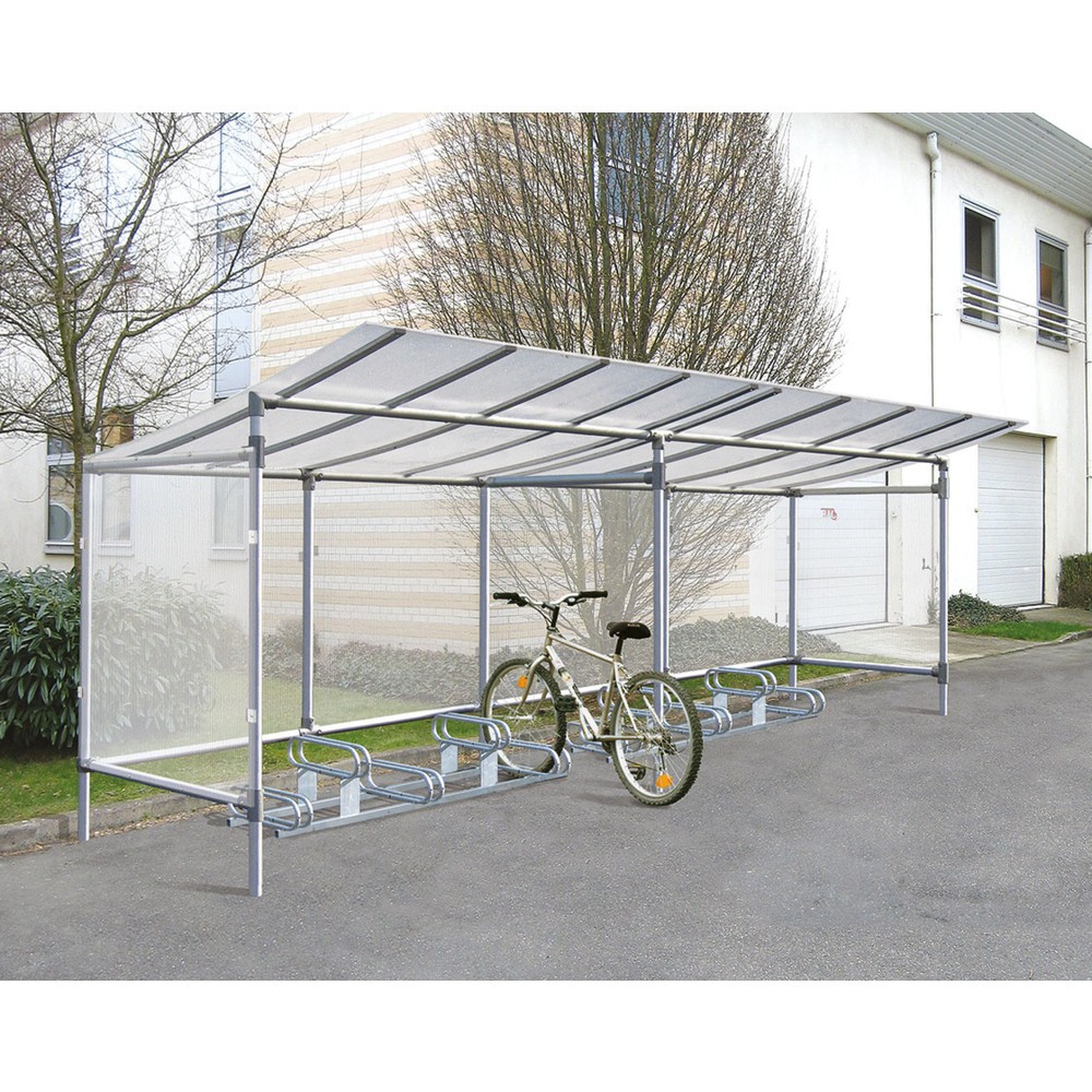 Produktabbildung Nr. 9: PROCITY® Alu-Überdachung All-In-One, 5 Plätze, mit Rückwand und Seitenverkleidungen, silber eloxiert
