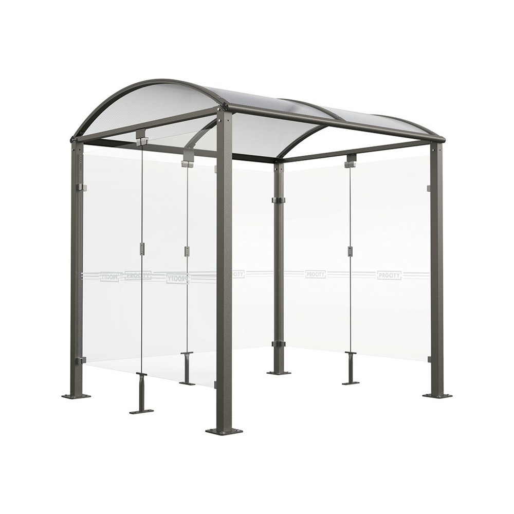 Produktabbildung: PROCITY® Fahrradüberdachung All-In-One, M, Grundmodell mit Rückwand und Seitenverkleidungen aus Glas, feste Pfosten, anthrazit