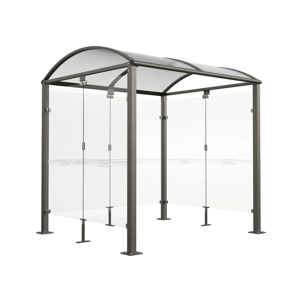 Produktabbildung Nr. 1: PROCITY® Fahrradüberdachung All-In-One, M, Grundmodell mit Rückwand und Seitenverkleidungen aus Glas, feste Pfosten, anthrazit