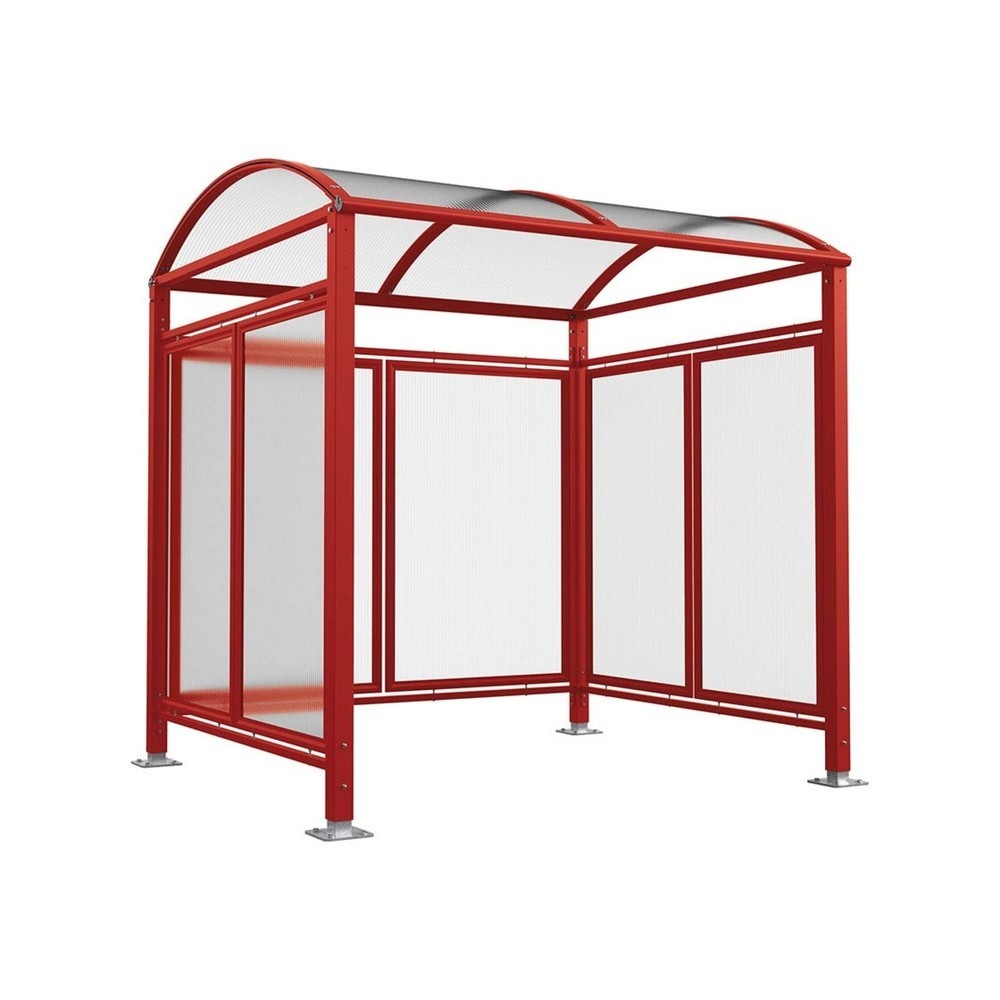 Produktabbildung: PROCITY® Fahrradüberdachung All-In-One, M, Grundmodell mit Rückwand und Seitenverkleidungen aus Polycarbonat, feste Pfosten, purpurrot
